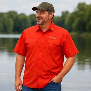 📌Cabela’s Guidewear Men’s Short Sleeve Fishing Shirt Size Large Orange